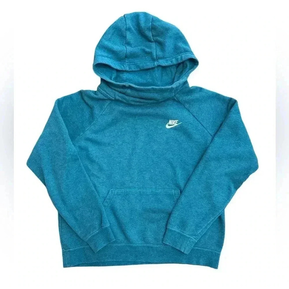 Nike Cowl Neck Hoodie Sweatshirt Teal Blue Women’s Medium Logo - Picture 1 of 5